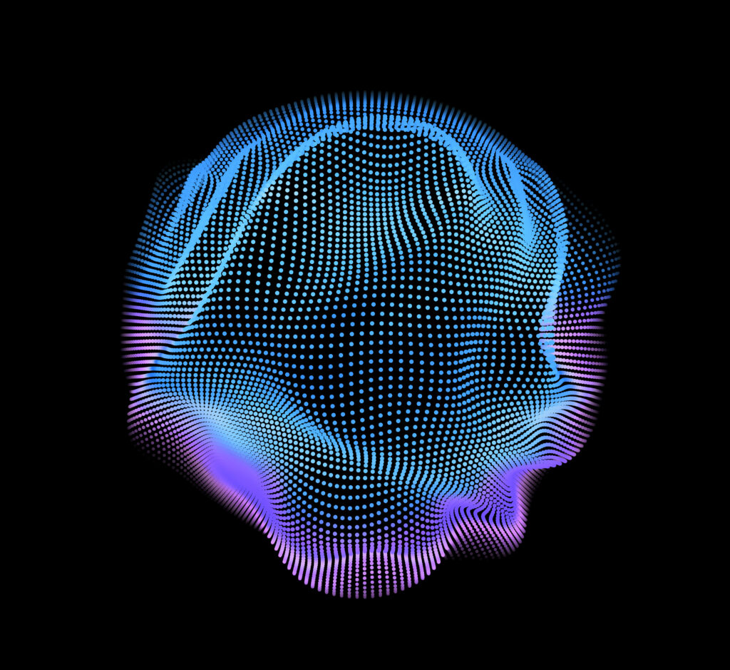 Abstract vector colorful mesh on dark background. Futuristic style card. Corrupted point sphere